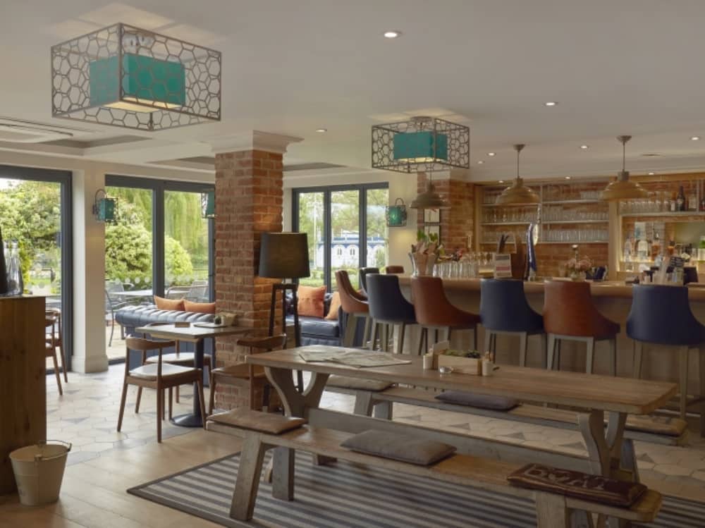 Modern rustic bar cafe Swan at Streatley Berkshire boutique hotel river views