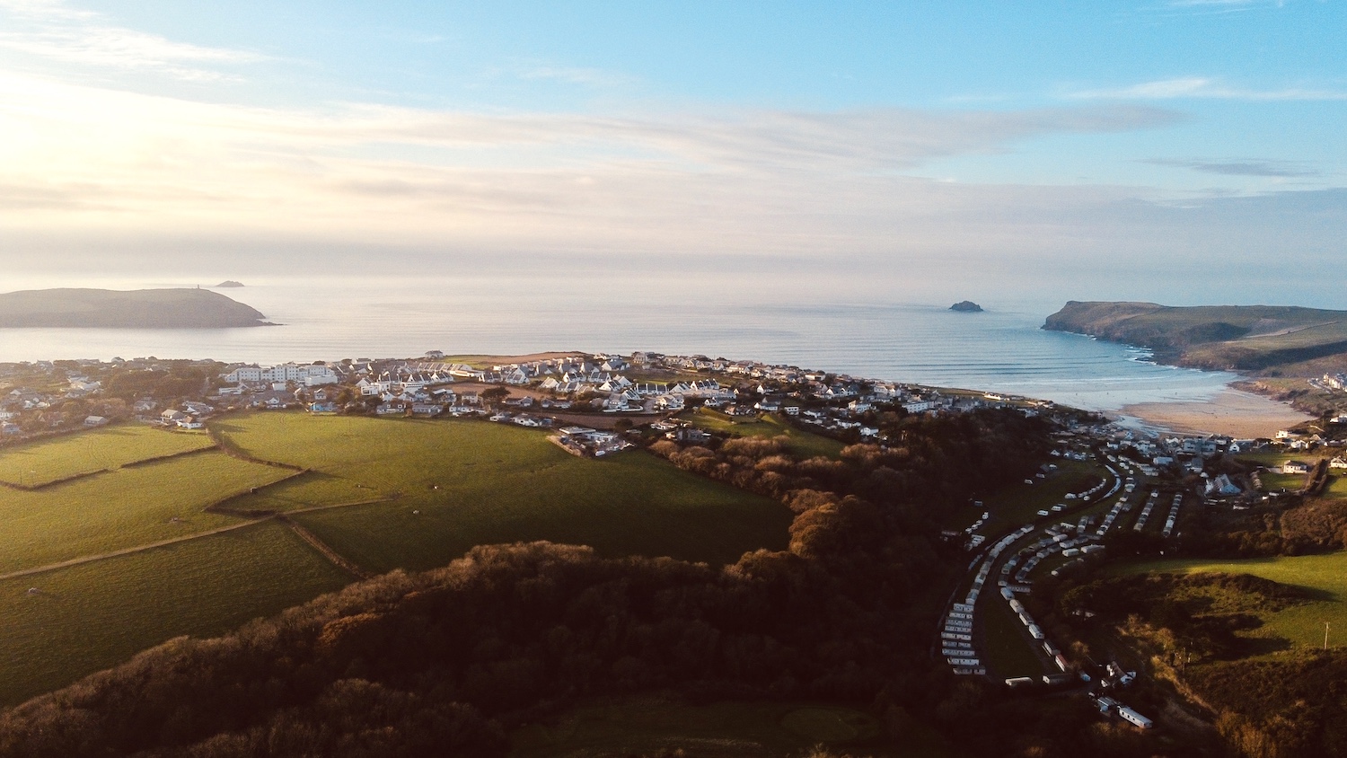 Aerial view of Polzeath Cornwall