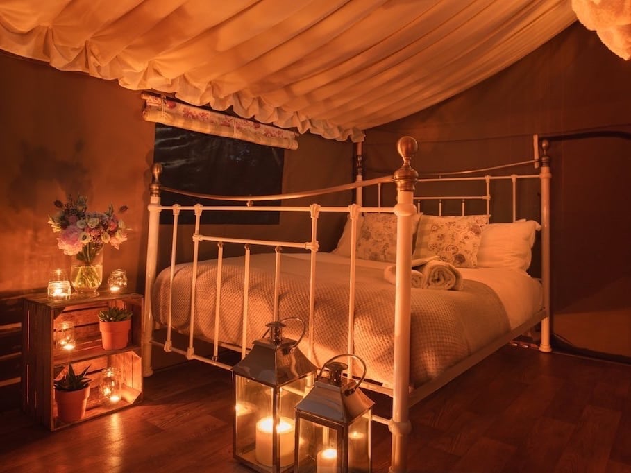 interior safari tent bed