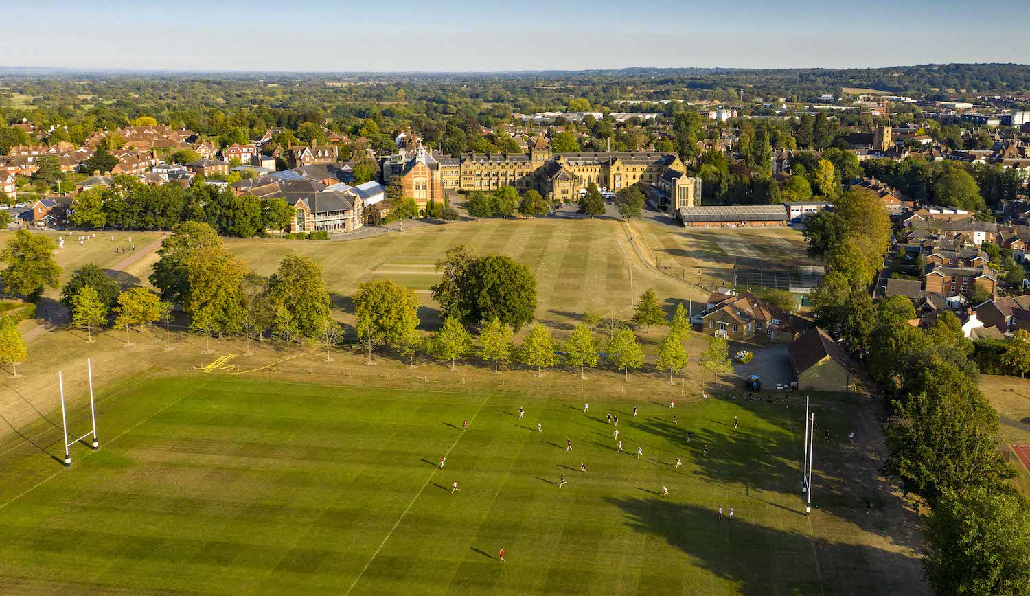 Tonbridge School sports pitch ariel view