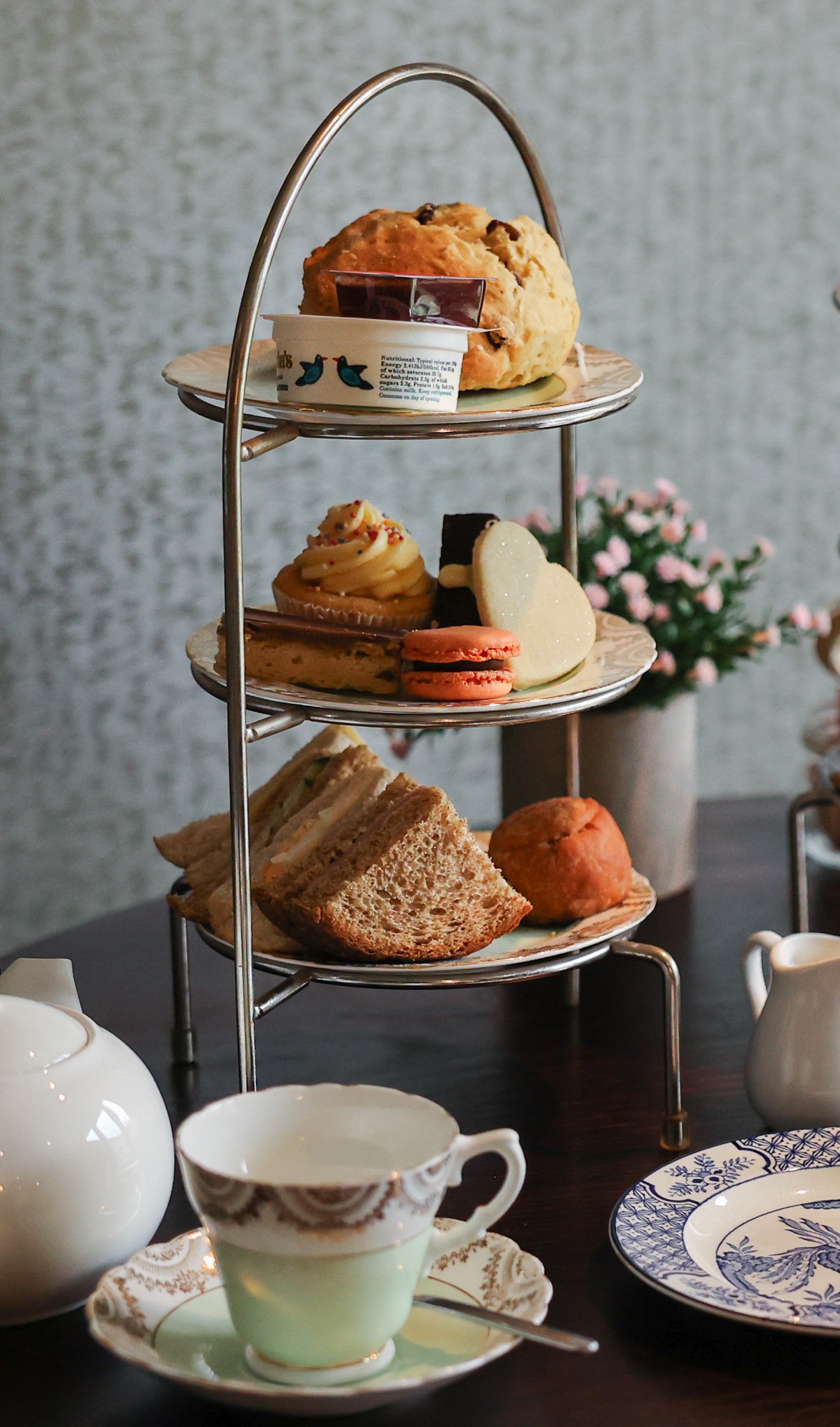 three tier afternoon tea at Gainsborough spa Suffolk